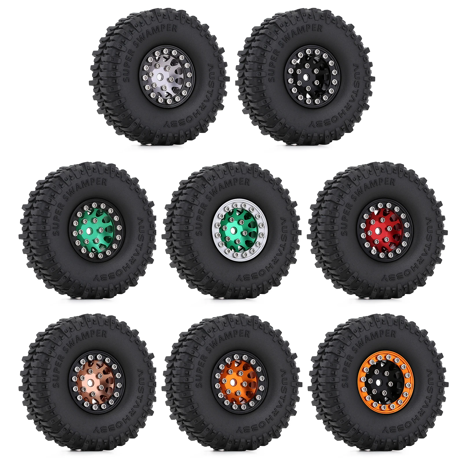 4PCS 60*20mm Mud Rubber Tires&amp1.0&quot CNC Beadlock Wheel Rims Set for 1/24 RC Crawler Car Axial SCX24 FMS Enduro24 (W1049-T2430) - купить