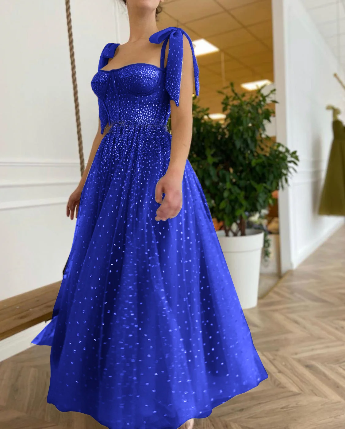Dress Sequin Sparkly Gold Bow Straps Long Banquet Evening Party Club Night Vestidos Tulle Skirts Maxi Dresses For Women's