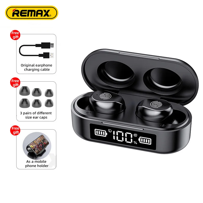 

Remax TWS-41 Dynamic Mini HIFI Noise Reduction Earphones Stereo Music Headests LED Display Bluetooth Wireless Headphones Mic