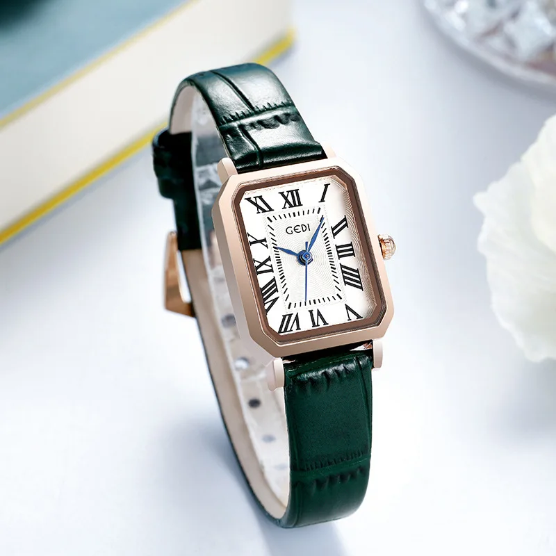 

Women Quartz Watch Rectangle Roman Numeral Dial Casual Vintage Niche Style Female Ladies Leather Wristwatch for Dropshipping