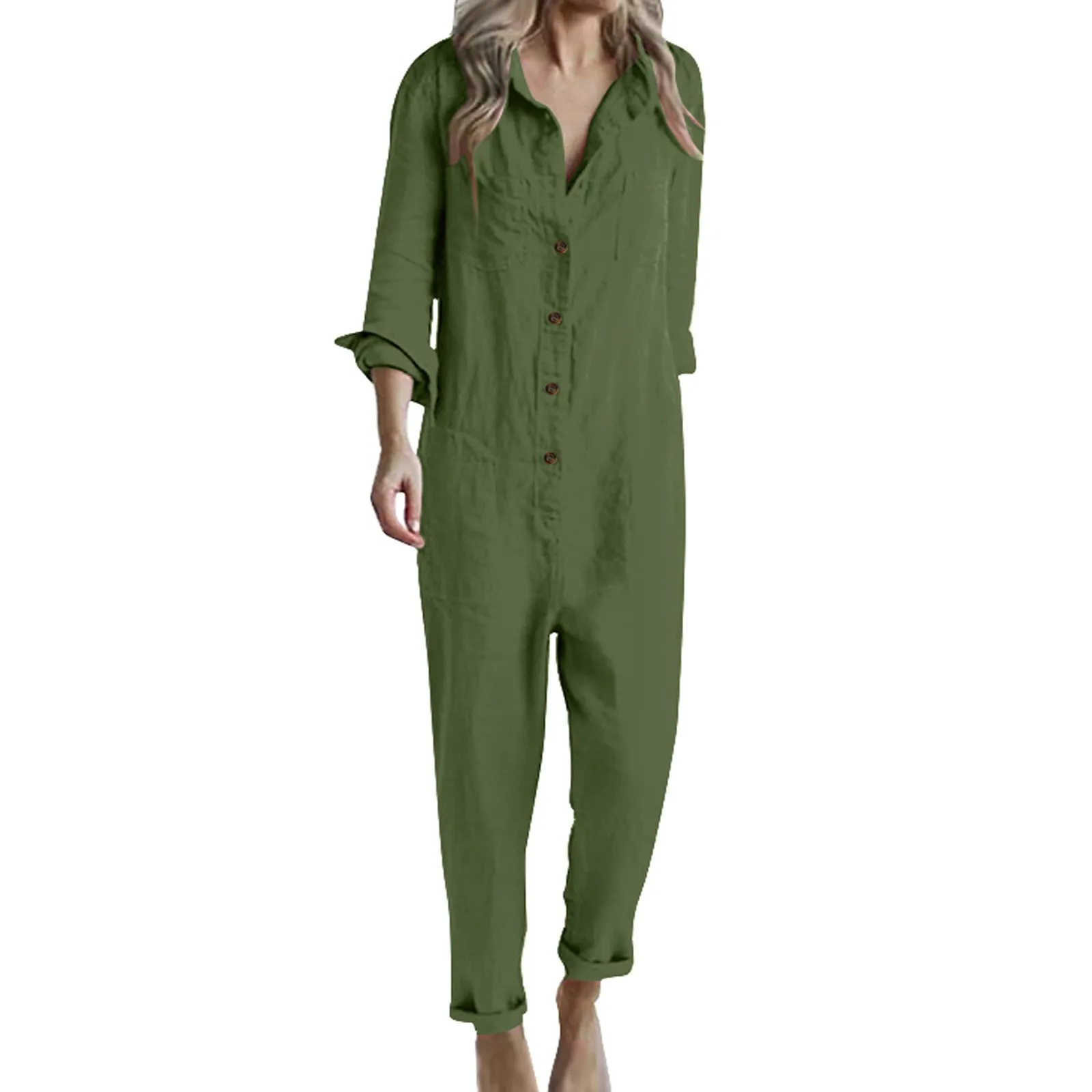 Женский комбинезон с длинным рукавом повседневный однотонный офисный на