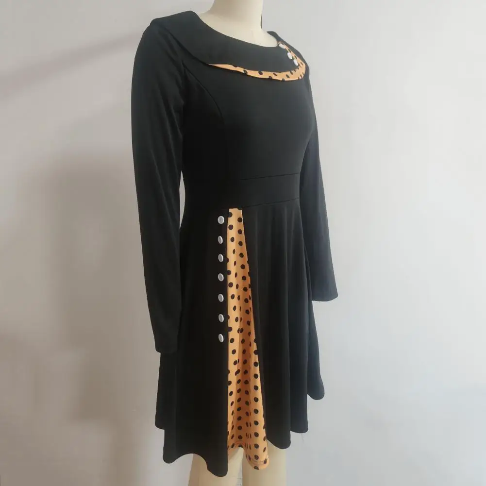 

Fashion Gown Dress Pleated Large Hem Skin-touch Girls Causal Fashion Retro Holiday Dress Midi Dress Autumn Dress