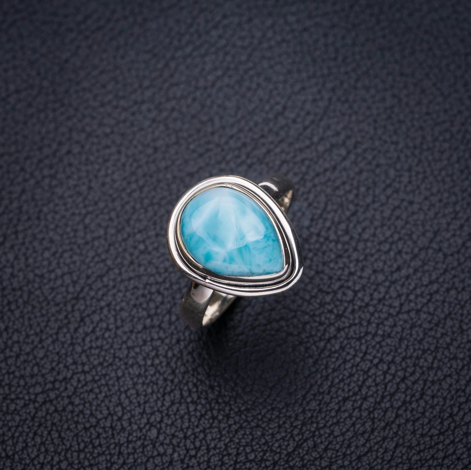 

StarGems Natural Caribbean Larimar Handmade 925 Sterling Silver Ring 8.5 E7531