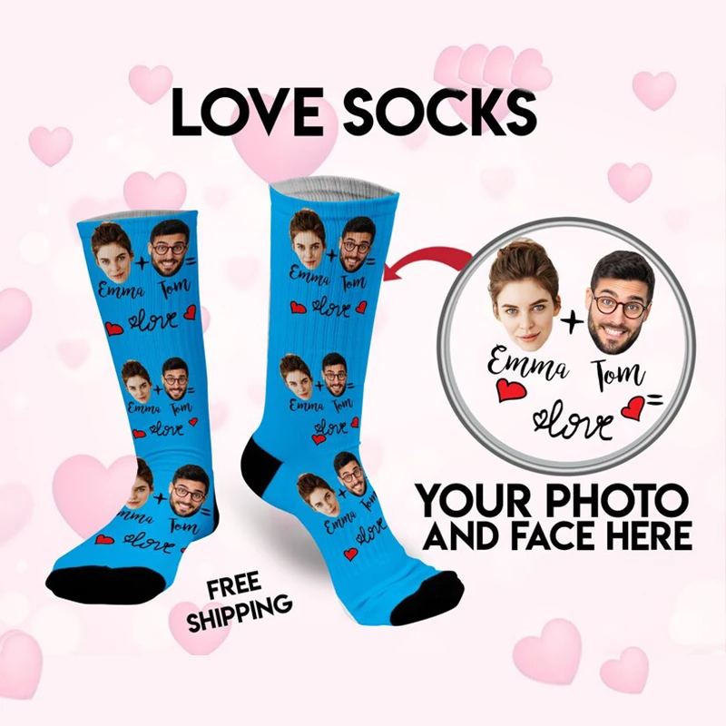 New Custom Couple Loves Plus Your Name 3D Printed Cotton Socks Fashion Face Custom Socks Custom Socks Festive Anniversary Gift