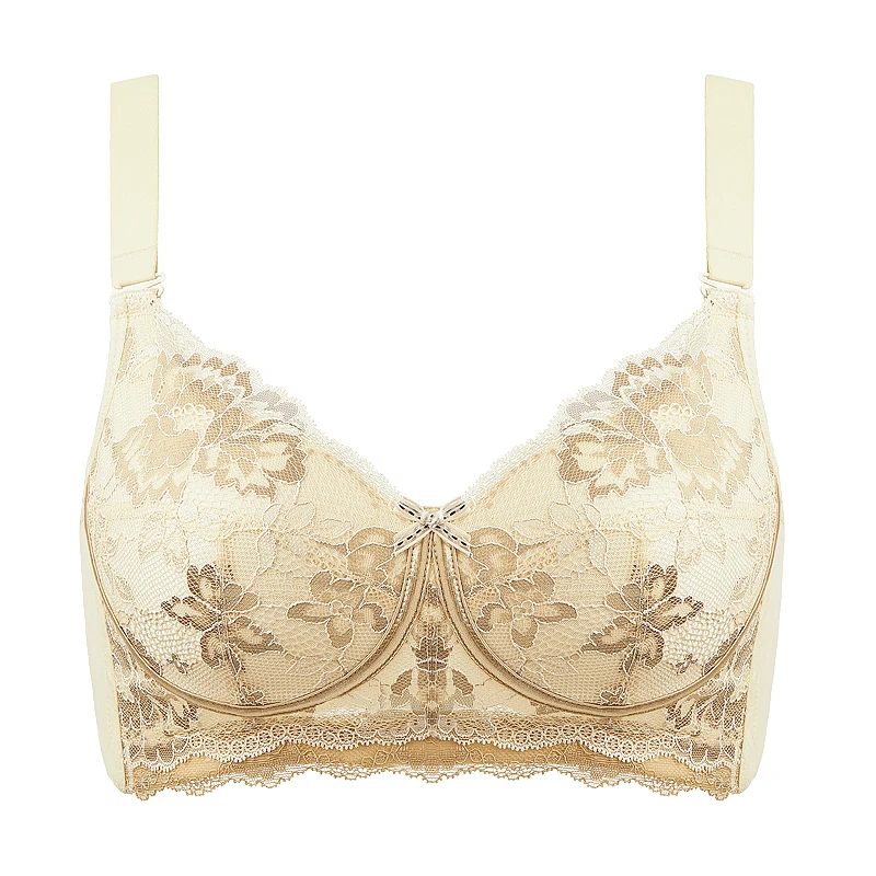 

Women's Full Coverage Wire Free Lace Bra 34 36 38 40 42 B C D E