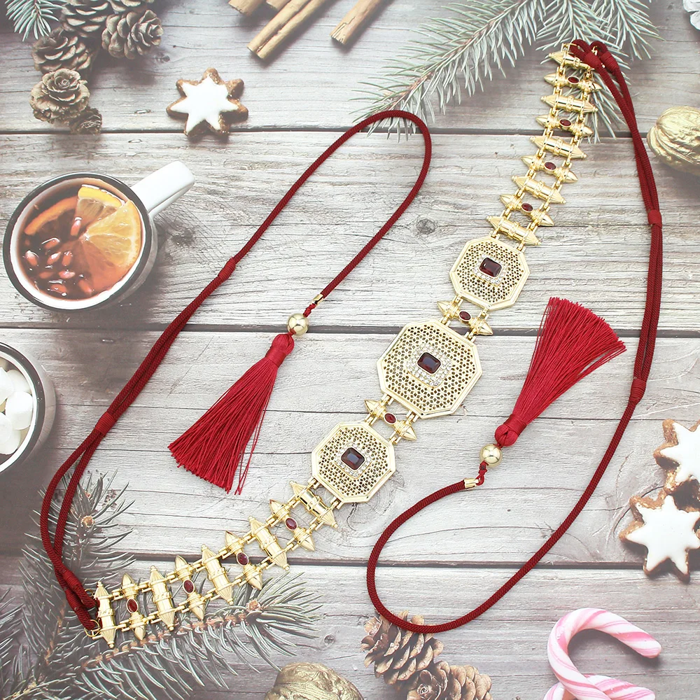 

Neovisson Morocco Charm Hand Rope Belt Waist Chain Tassel Bride Girdle Jewelry Gold Color Arabic High Quality Thick String Belt