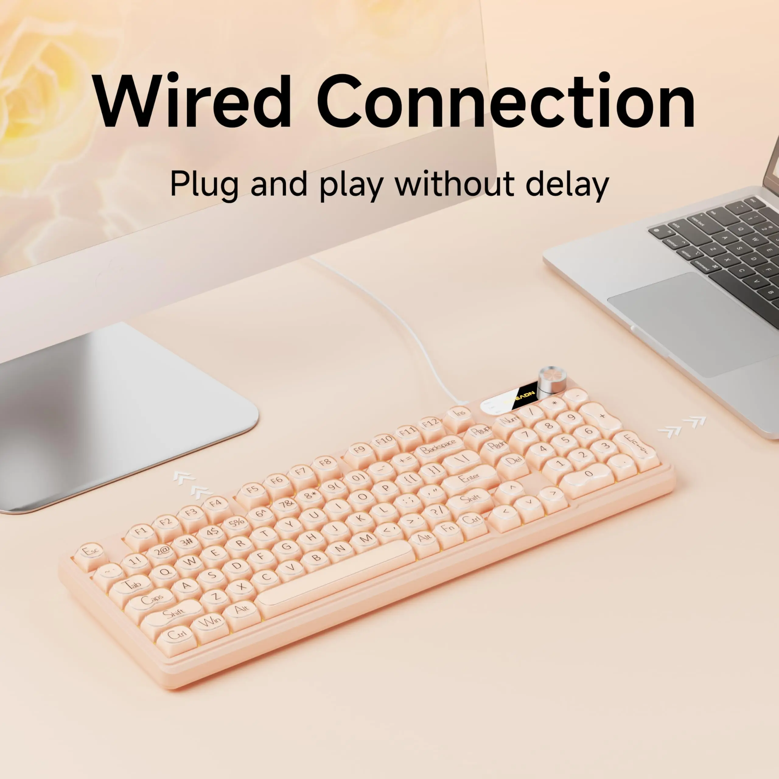 Фото Проводная клавиатура EWEADN V102, 98 клавиш, кремовая игровая клавиатура с RGB-подсветкой, бесшумная, проводная, стильная механическая клавиатура для ноутбука и ПК, для геймеров №5