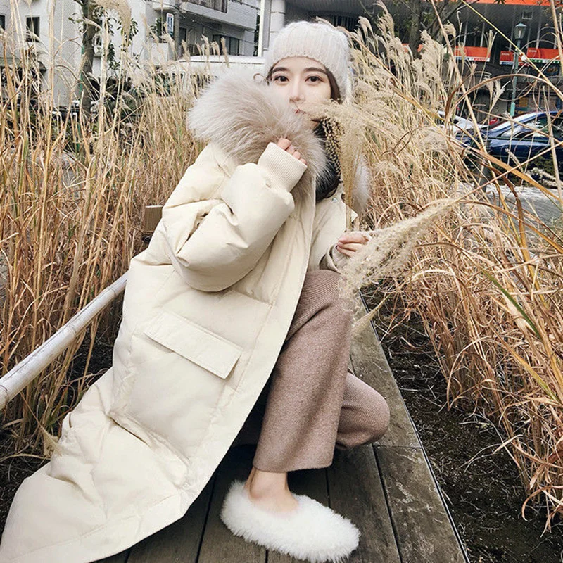 Winter Down Cotton Jacket Women's Winter Hooded Faux Fur Collar Coat Warm Parkas Snow Outwear Oversized Long Winter Jacket