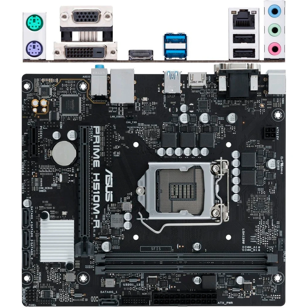 Материнская плата ASUS Prime H510M-R-SI H510 Socket-1200 2xDDR4 4xSATA3 1xPCI-E16x 2xUSB3.2 D-Sub DVI HDMI Glan mATX |