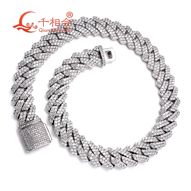 Necklace S925 silver 8-20mm two rows Cuban Link Iced Out Hip Hop white Moissanite Link Chain Jewelry  for Women Men Gifts