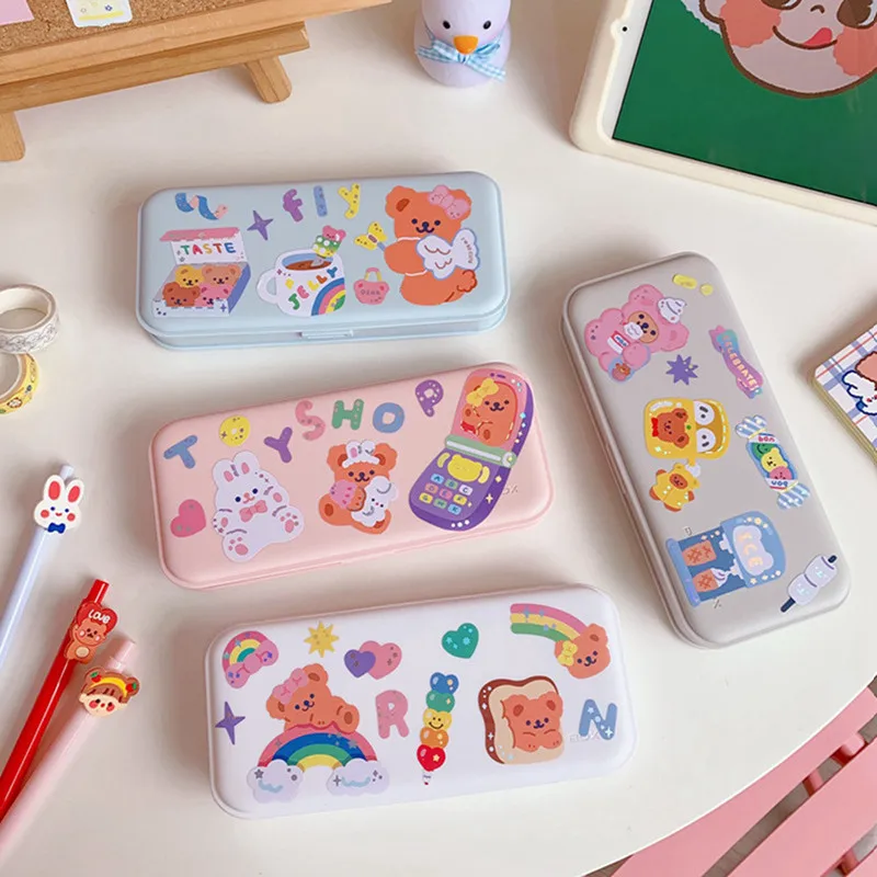 

Portable Large-capacity Pencil Case Plastic Frosted Solid Color Pencil Box School Office Supplies Durable Stationery Storage Box