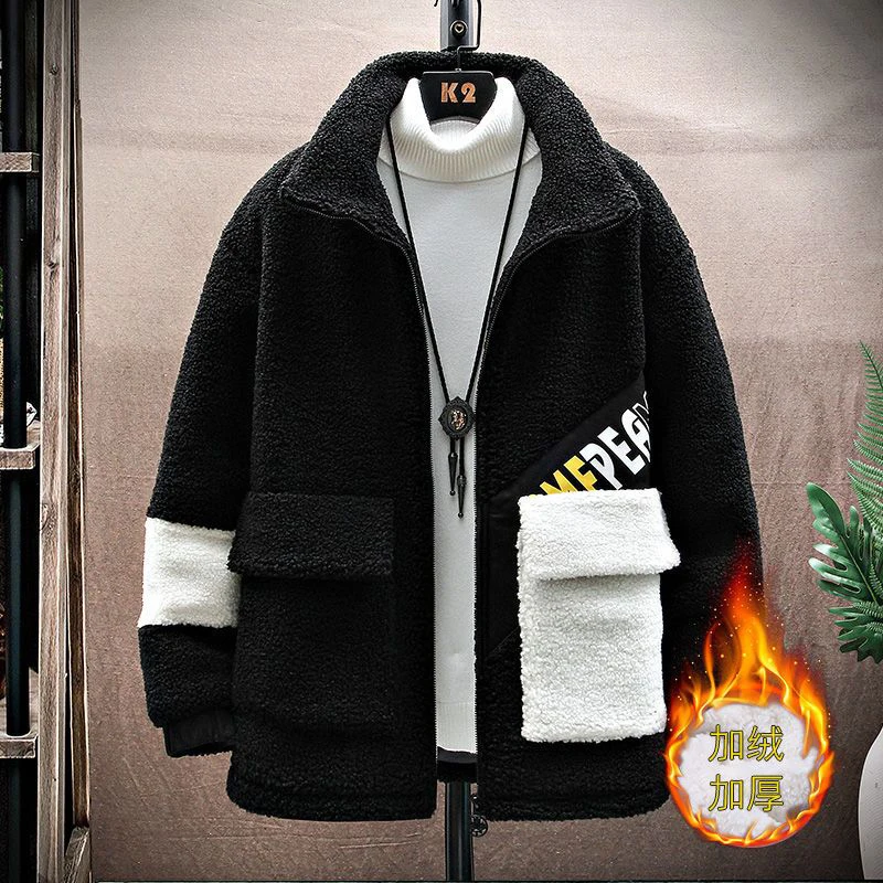 Granular Fleece Jacket Men's Tide Brand 2022 New Lamb Hair Thickening Winter Wear Hooded Winter Menswear