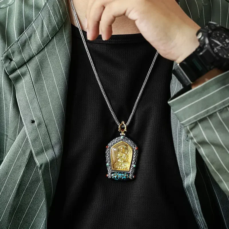 Wanfu Zong Guardian God Luck Cloud Buddha Turning Sky Ball Tangka Pendant Men's Yellow Fortune Green Mother Goddess Necklace Wom |