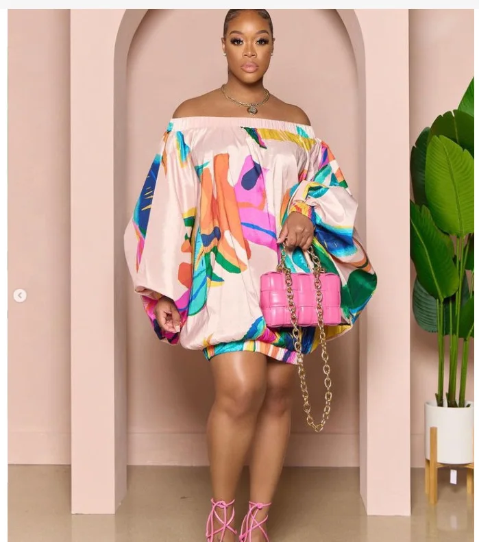 

Женское платье с длинным рукавом-фонариком, винтажное бальное платье с эластичным подолом, открытыми плечами, вырезом лодочкой и принтом