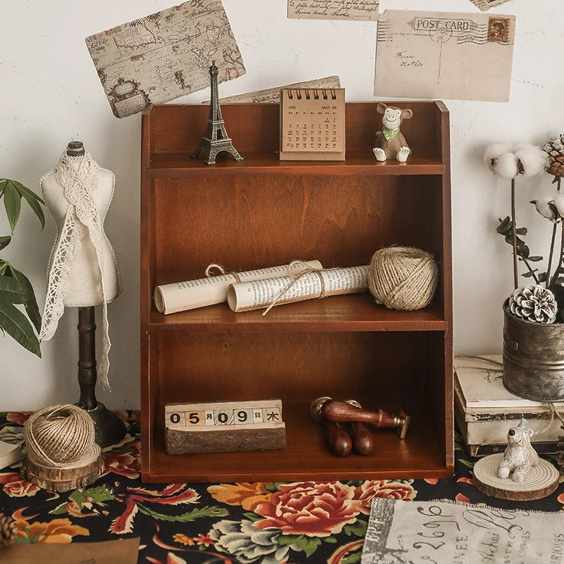 

Wooden Premium Mounted Wall 3-tier Holder Storage Vintage Kitchen Storage Organizer Desk Shelf Multi-usage