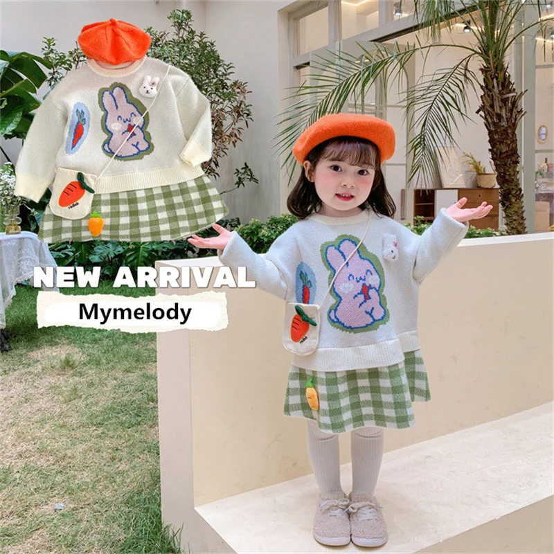 

Оригинальное зимнее платье Mymelody с кроликом, Осеннее клетчатое милое вязаное платье для девочек, Детский свитер, толстовка, милая одежда при...