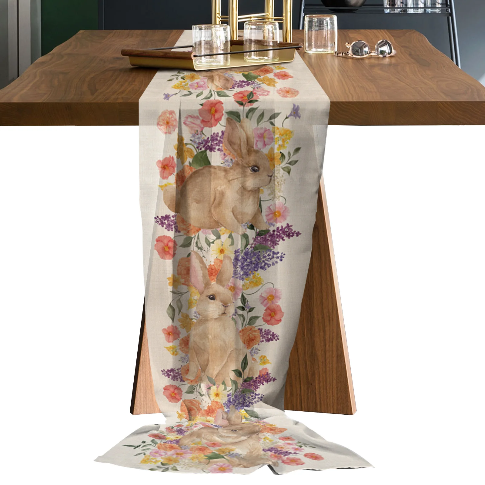 

Пасхальный кролик, Весенняя шифоновая скатерть с дикими цветами для свадьбы, праздника, обеденной вечеринки, торта, тюль, вуаль, скатерть