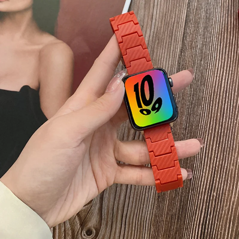 

Women Carbon Fiber Strap For apple watch series 7 45mm 41mm 38mm 42mm smart watch belt correa bracelet iWatch 6 5 3 SE 40mm 44mm
