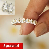 3pcsset vintage silver daisy ring earrings decorated gold flower ladies cute flower ring adjustable open ring hoop earrings