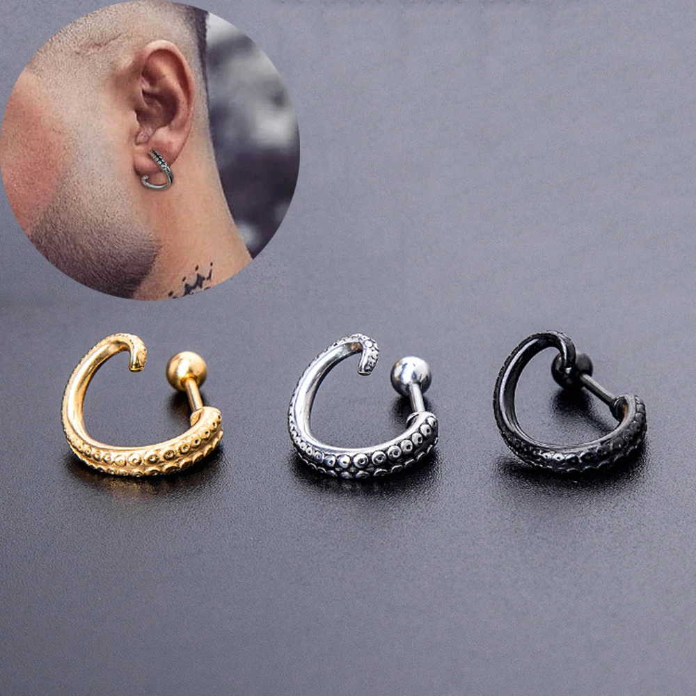 

1Pair Steampunk Octopus Tentacle Earrings for Men Women Vintage Titanium Steel Ear Stud Earrings Squid Tail Punk Gothic Jewelry