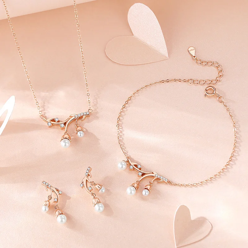 

women's earrings necklace bracelet sterling silver 925 original wind chime shape factory outlet rose gold jewelry for women