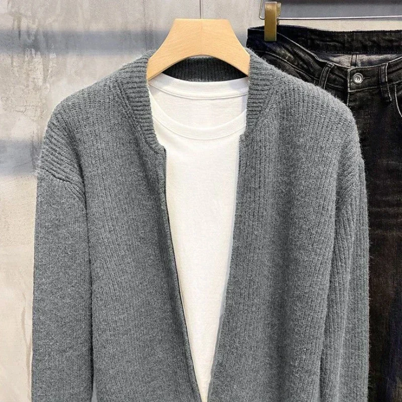 Мужская одежда кардиган с воротником на молнии вязаный свитер мужской