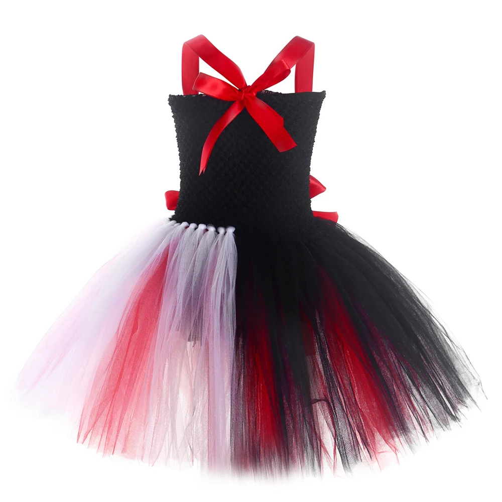 Костюм для косплея злой краеллы девочек черно-белая ведьма платья на Хэллоуин