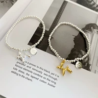 sweet balloon dog good luck tag silver plated female beads chains charm bracelets jewelry for women girlfriend gifts no fade