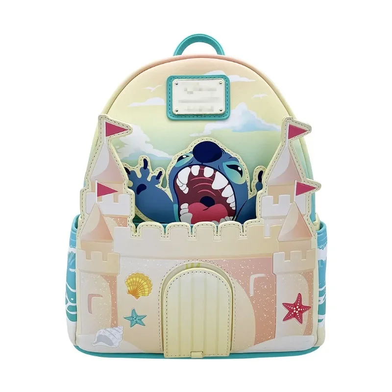 Фото Детский Пляжный Рюкзак MINISO С Дизайном Disney Stitch И Castle, Сумка Через Плечо Из Искусственной Кожи Для Девочек №1