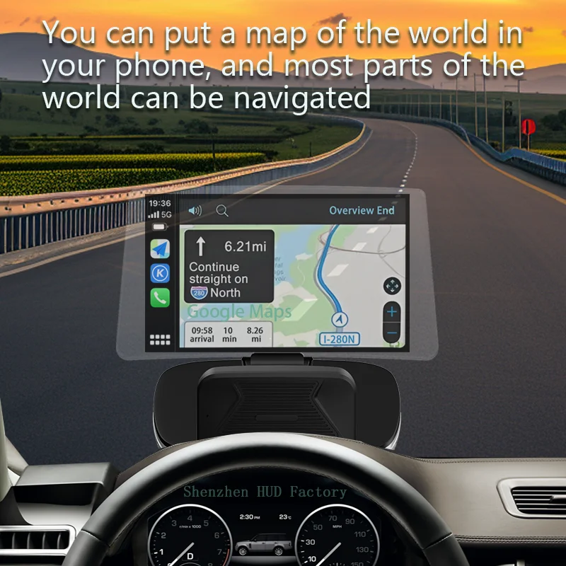 Фото Навигатор HUD; Скоростной счетчик, высотомер, время; Беспроводная проекция экрана CarPlay/HiCar/Android Auto; Экран автомобиля; Интеллектуальный HUD; Завод; Четкая картинка днем, большой экран, прост в использовании №3