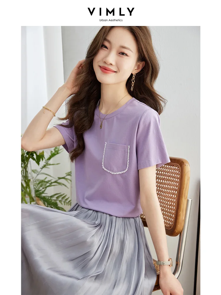 

Футболка Vimly с коротким рукавом для женщин, Новинка лета 2023, офисные женские универсальные футболки с круглым вырезом, женская одежда