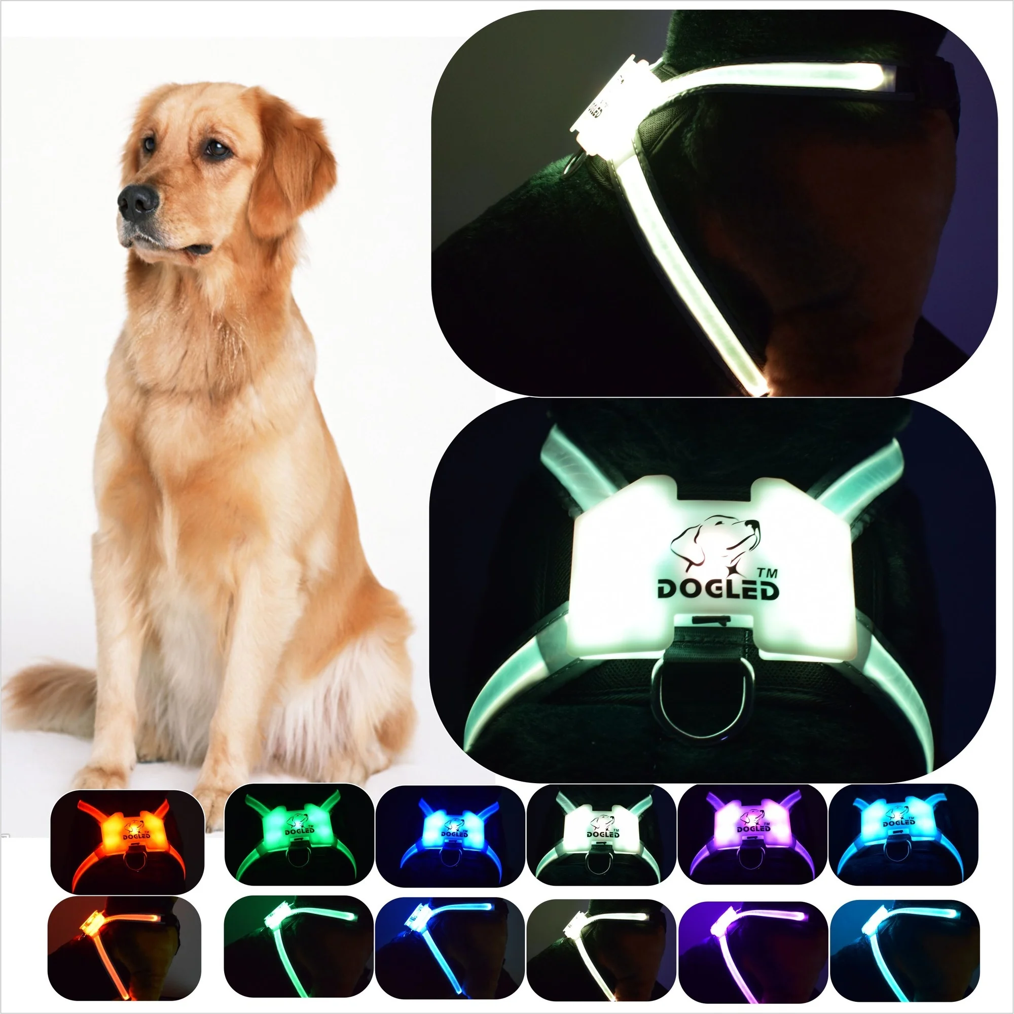 

Rgb собачий ошейник, светодиодные Аксессуары для собак, большая Светоотражающая шлейка для собак
