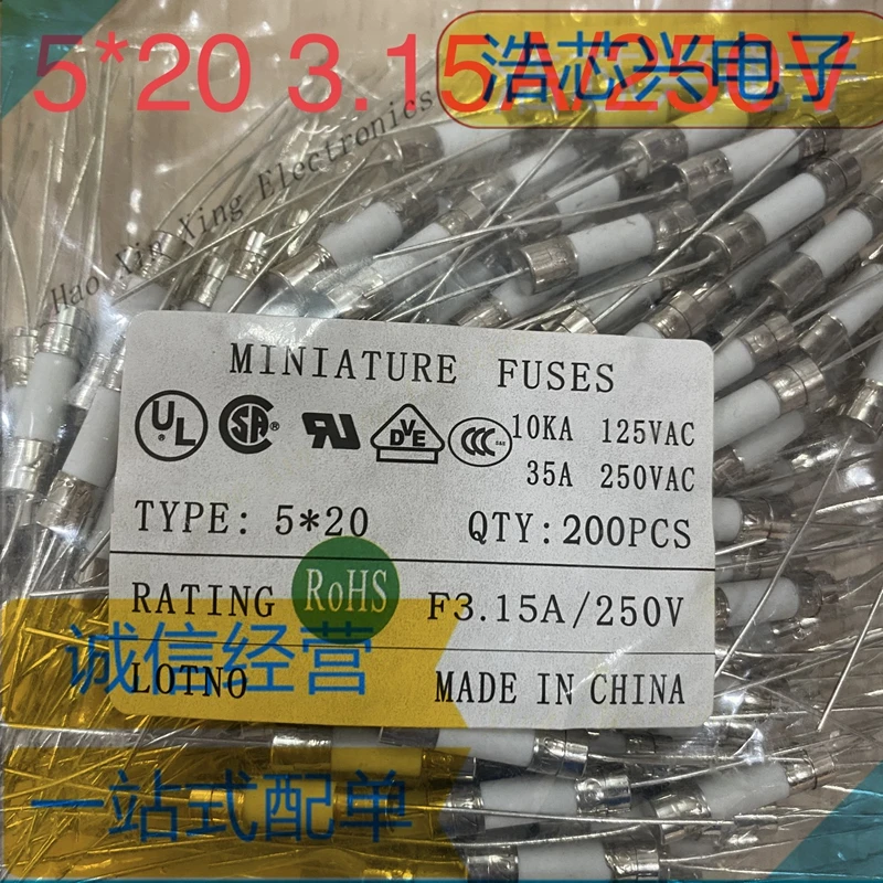 5*20 мм керамическая трубка Предохранителя со свинцовыми штифтами 250 В 1A 2A 3.15A 4A 5A 6.3A