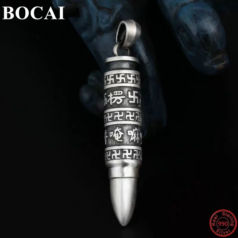 

BOCAI S990 Sterling Silver Charm Pendants 2022 New Fashion Six Syllable Mantra Bullet Argentum Punk Jewelry Amulet for Men Women