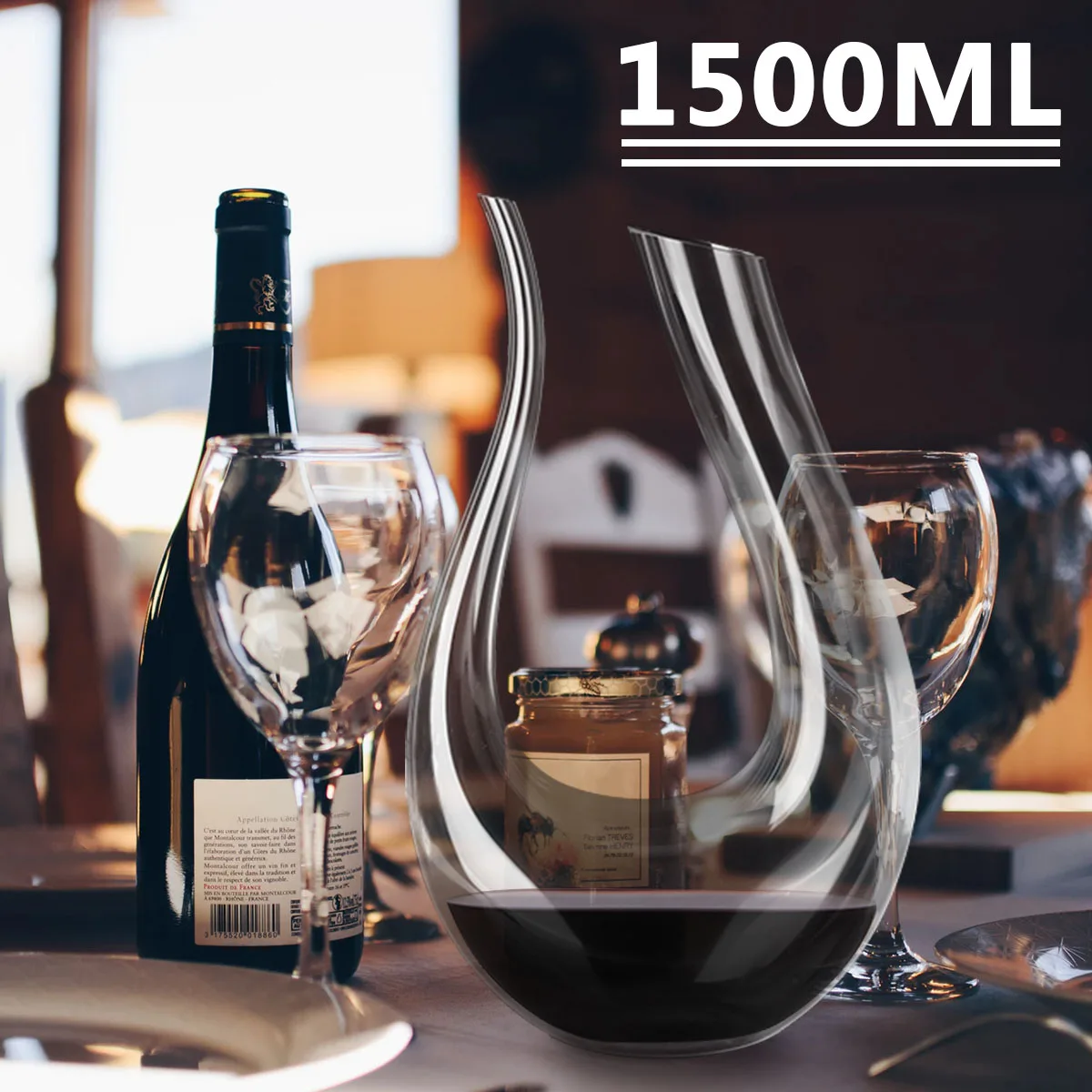 

GEMITTO 1500ML U-shaped Decanter Glass Crystal Red Wine Brandy Champagne Decanter Bottle Jug Pourer Aerator For Family Barware