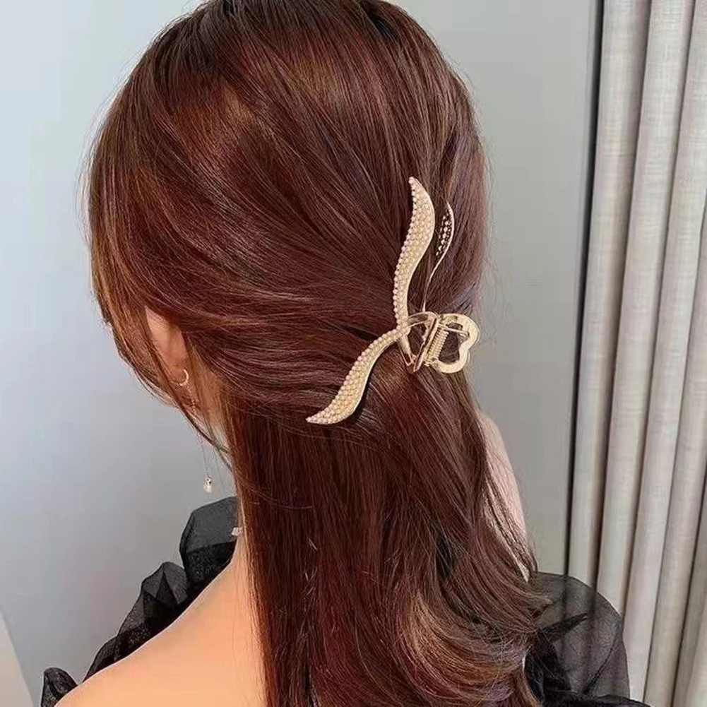 

Rhinestone Pearl Love Wing Metal Hair Claw For Women Girl Geometric Hair Crab Female Vintage Catch Clip Fashion Hair Accessories