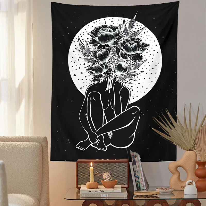 Гобелен с изображением гриба настенные психоделические грибы девушка цветок
