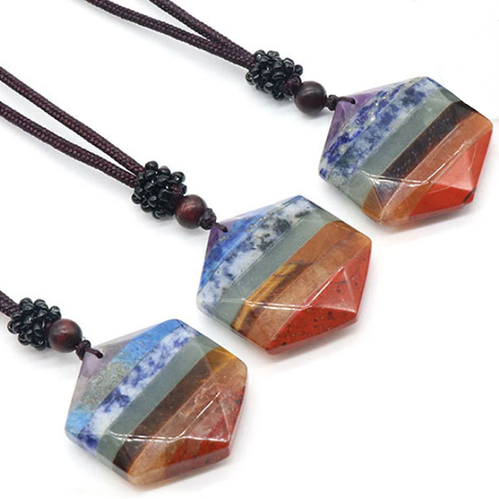 Ожерелье из 7 чакр лечебный хрусталь Шестигранная звезда регулируемый природный