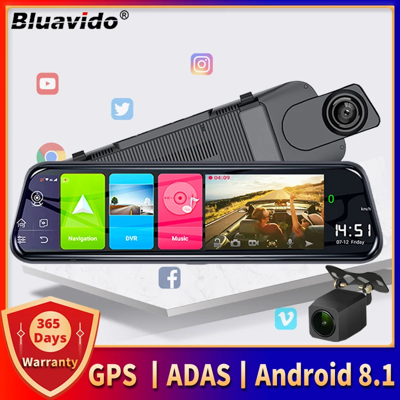 

Bluavido 10" Car Rearview Mirror DVR 4G ADAS Android GPS Navigation FHD 1080P Dash Camera WiFi Monitoring Auto Video Recorder