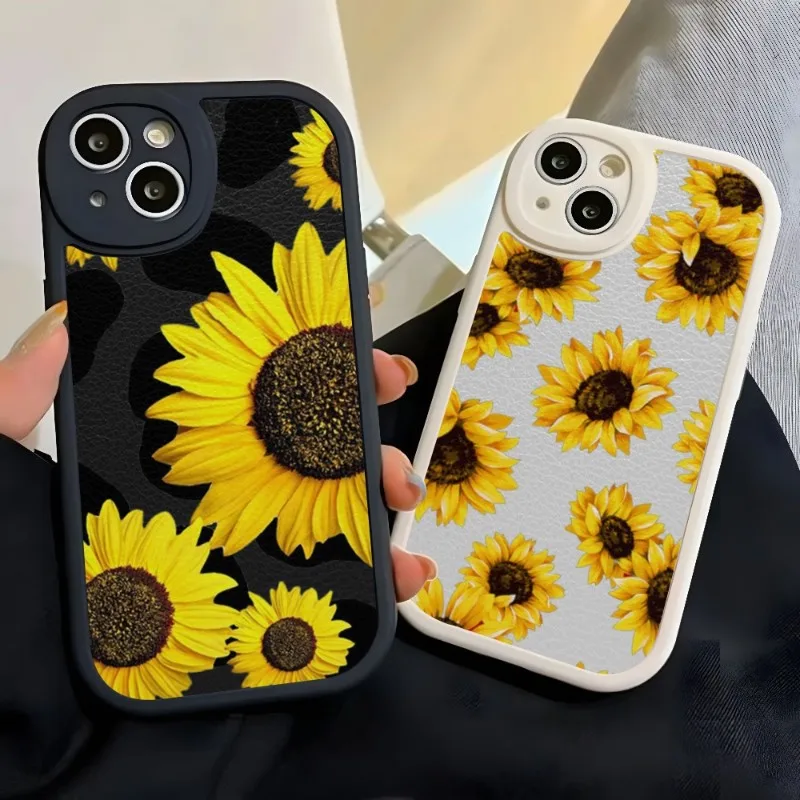 

Чехол для телефона с подсолнухами и цветами для Iphone 14 Pro Max 13 12 11 Mini X Xr Xs 8 7 Puls, из шкуры ягненка, силиконовый чехол