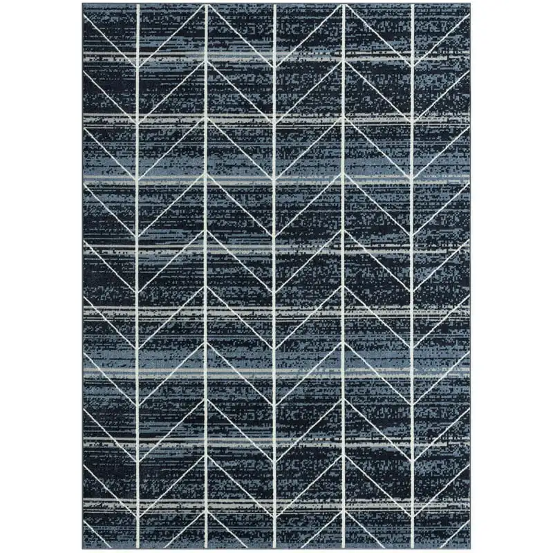 

Treasure Modern Geometric Machine Washable Area Rug, Navy Blue/Grey, 5'2"x7'2"