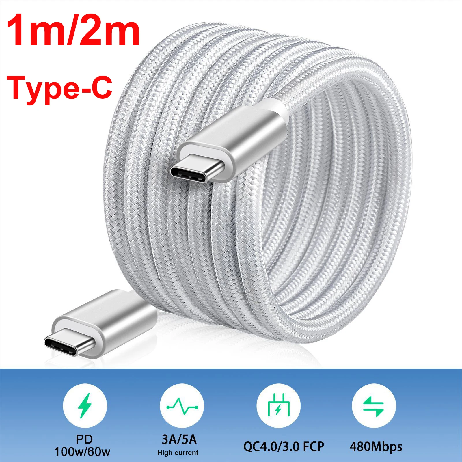 

PD 100W USB Type C Cable to USB C 5A Fast Charging Charger Wire Cord For OPPO Realme Huawei P40 P30 Poco Samsung Xiaomi Macbook