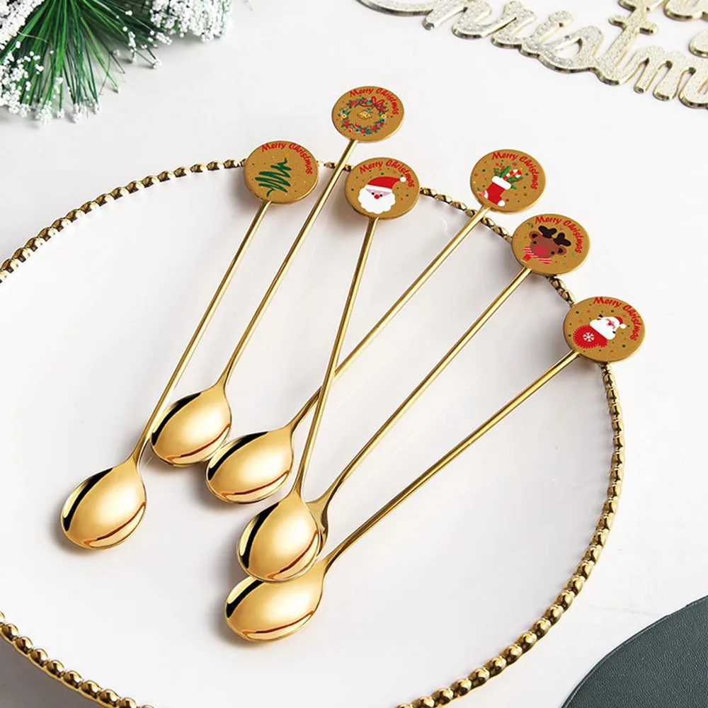 

Chrismtas Decoration Gold Santa Snowman Stainless Coffee Dessert Spoon Xmas Kitchen Table Ornaments Navidad New Year 2023 Gift