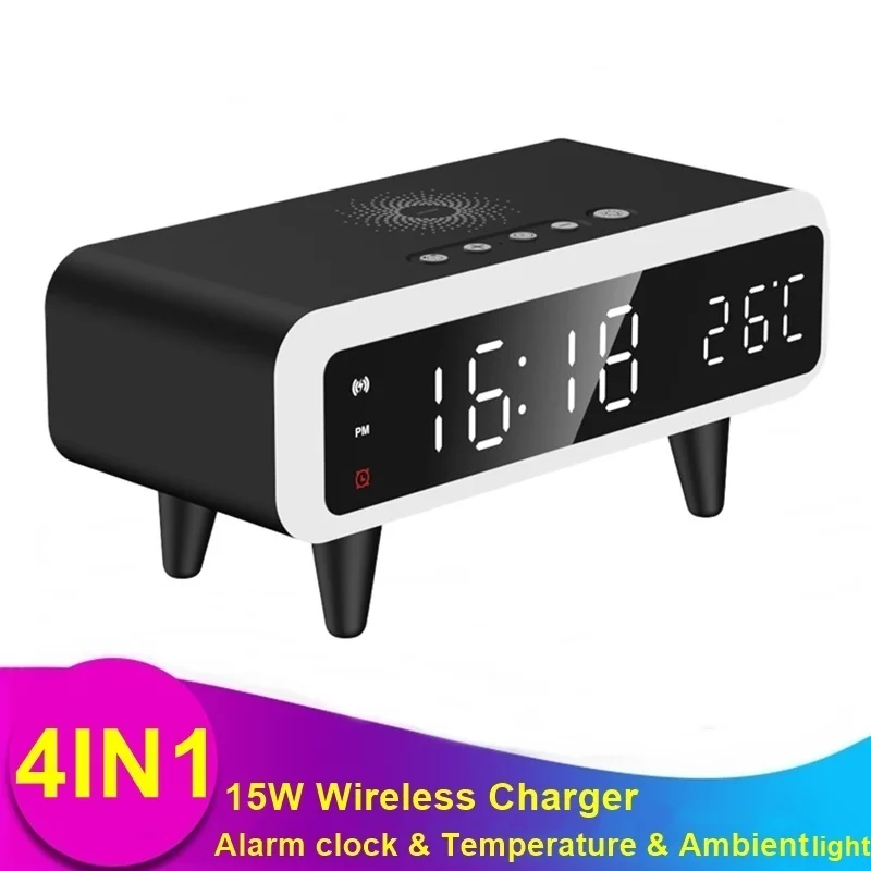 

4IN1 Wireless Charger 15W Fast Charging Station For iPhone 11 12 13 Pro MAX Samsung Alarm Clock Thermometer Ambient light