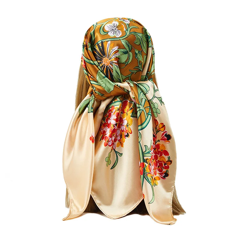

2023 шелковый шарф 90x90 см роскошный брендовый дизайнерский головной платок с принтом волос большой платок хиджаб шаль Женская Бандана Платок Шарф