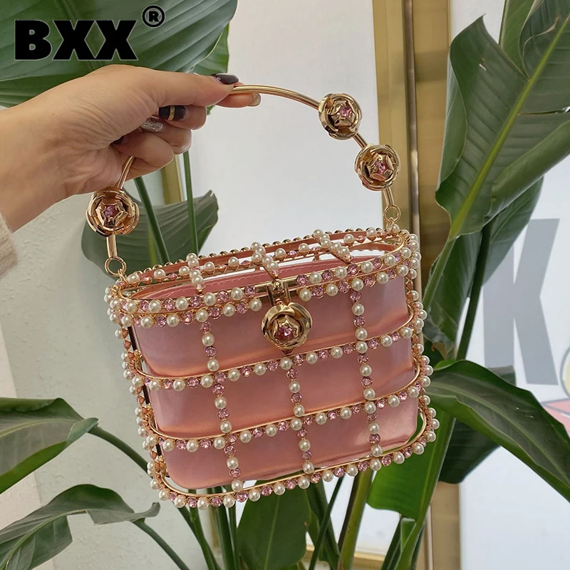 

[BXX] Versatile Hollowed-out Pearl Handbags With Diamond Women's 2023 New Fashion Dinner Party Mobile Phone Female Trendy 8AB257