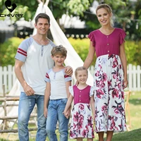 2022 family holiday wear mother father kids matching clothing sets mommy and me ruffled sleeve flower dress dad son shirt tops
