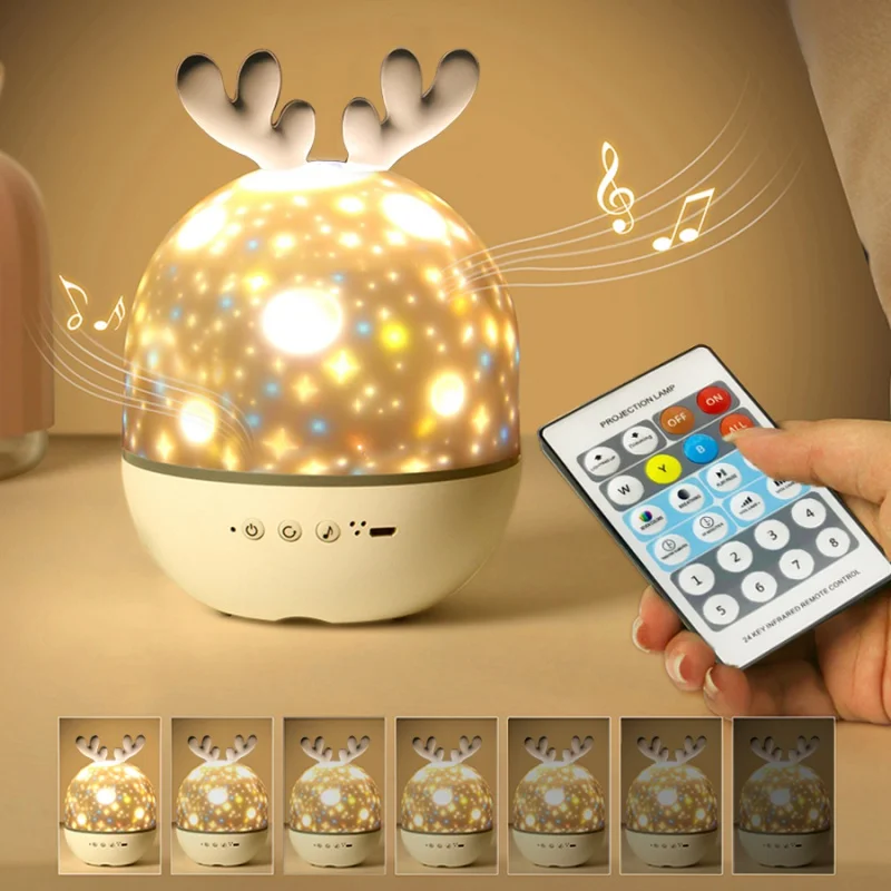 

Starry Sky Projector Night Light With BT Speaker Remote Controller Rechargeable Rotate LED Lamp Colorful Star Kids Baby Gift