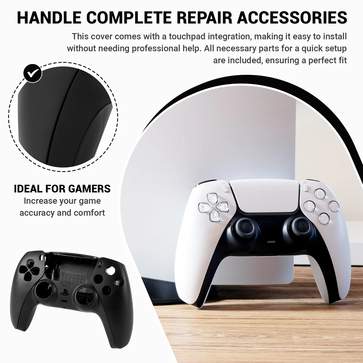 Качественная запасная часть для PS5 BDM-010, корпус контроллера, чехол для игрового контроллера с кнопками, черный (art.: 3920d0600cffc) - 3920d0600cffc
