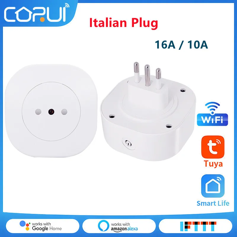 

CoRui Tuya WiFi Smart Socket 16A / 10A Italian Plug APP Remote Control Timing Voice Control Works with Alexa Google Assistant